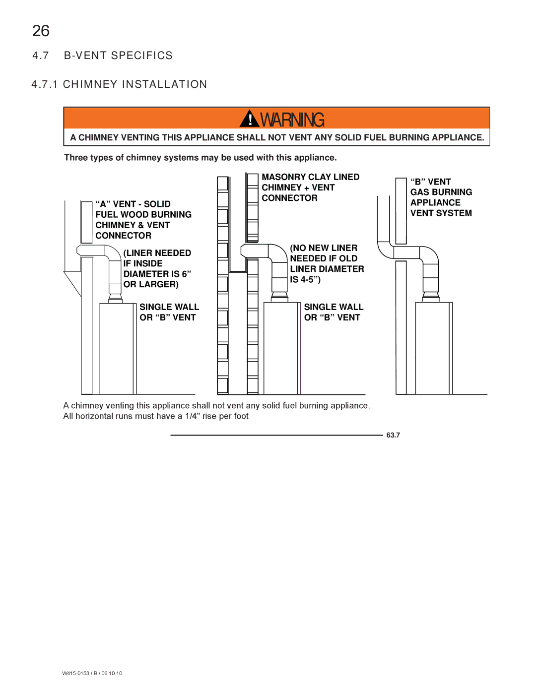 Napoleon Fireplaces GDS28P manual Vent Specifics Chimney Installation 