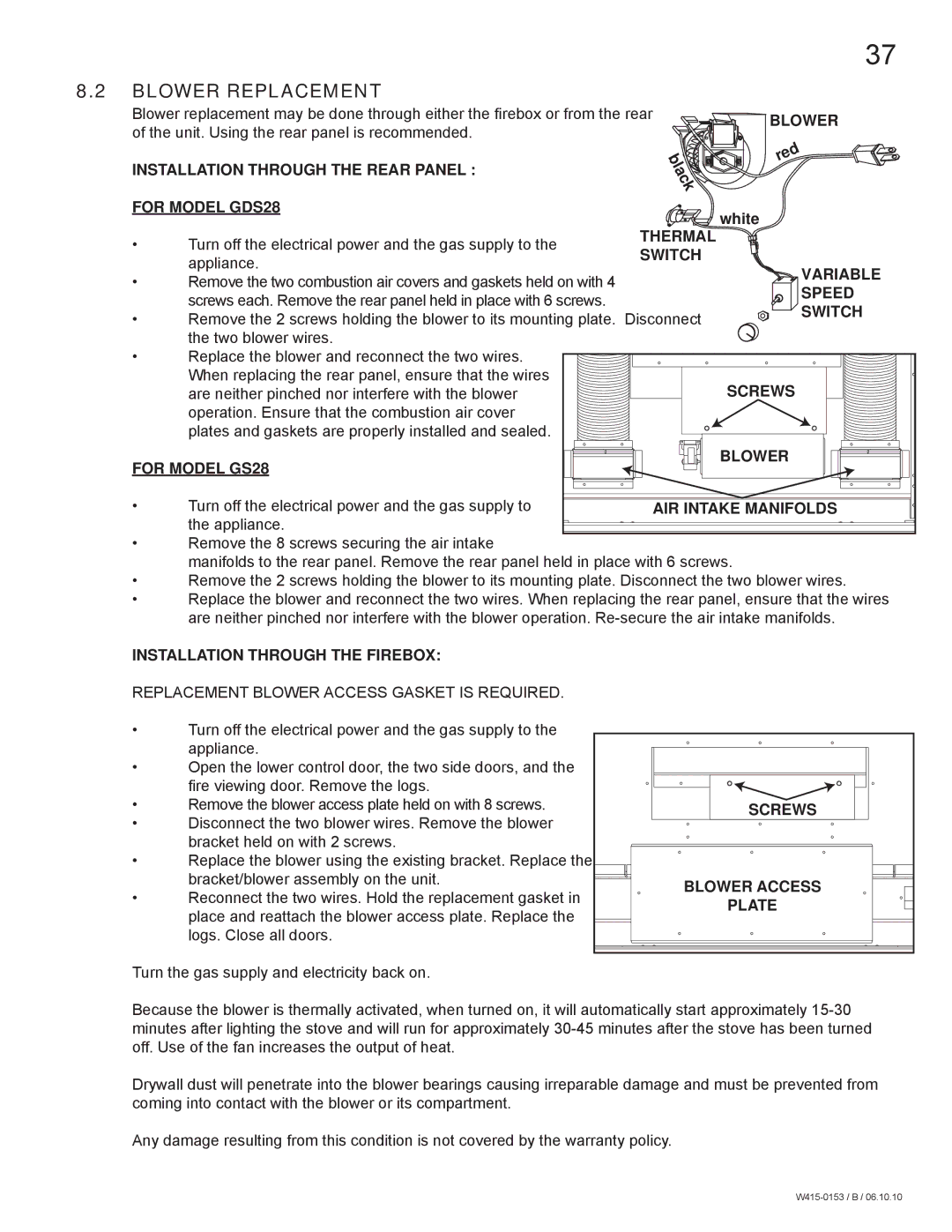 Napoleon Fireplaces GDS28P manual Blower Replacement 