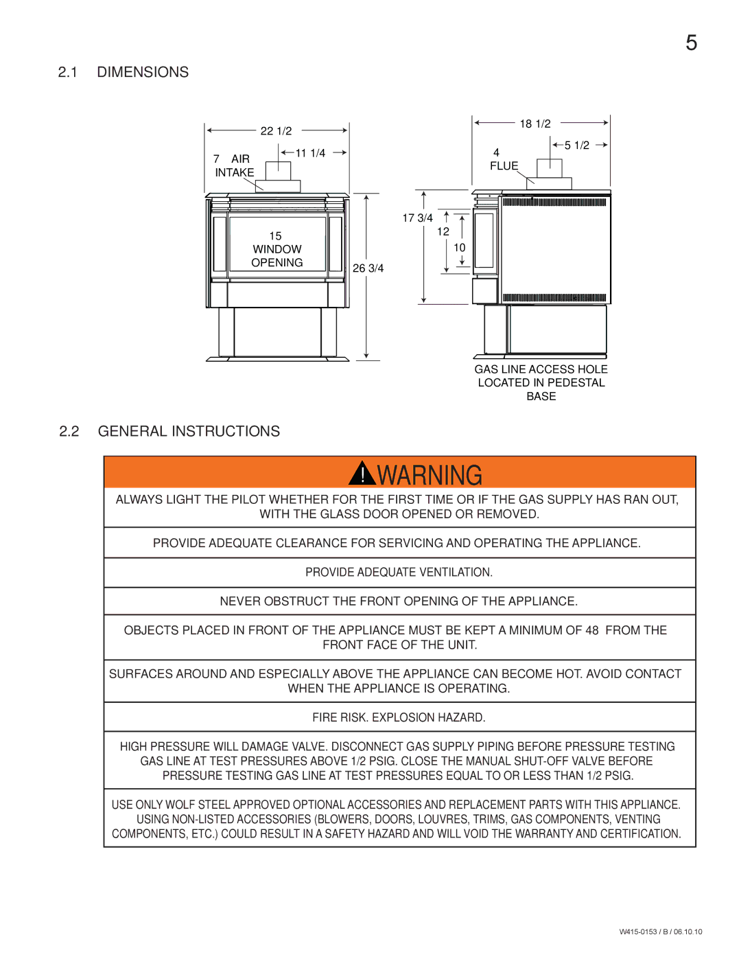 Napoleon Fireplaces GDS28P manual Dimensions, General Instructions 