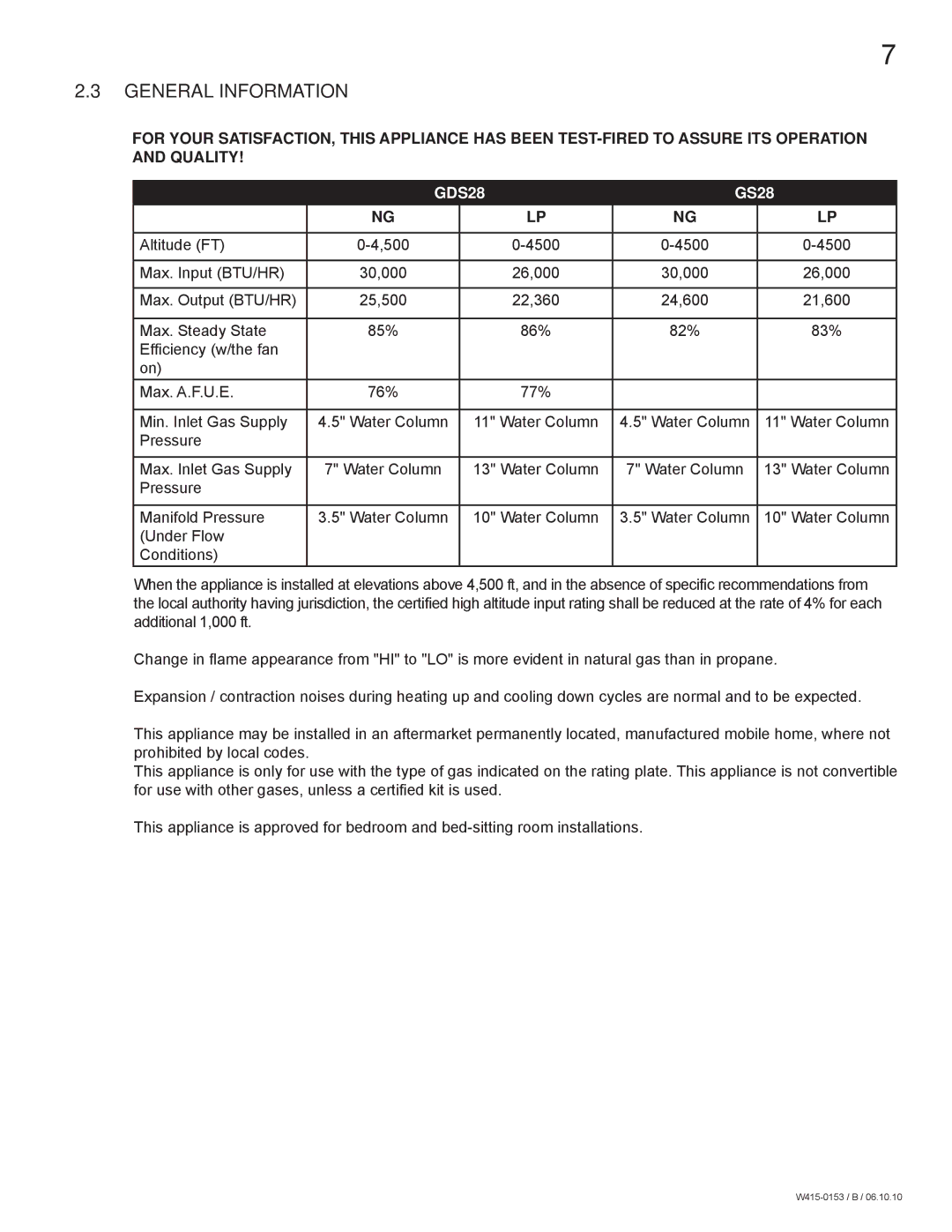 Napoleon Fireplaces GDS28P manual General Information 