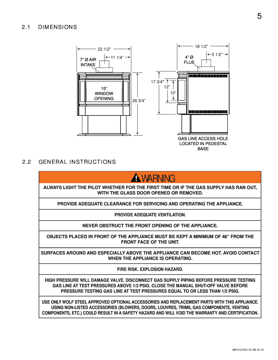 Napoleon Fireplaces GDS28P manual 2.1DIMENSIONS, 2.2GENERAL INSTRUCTIONS 