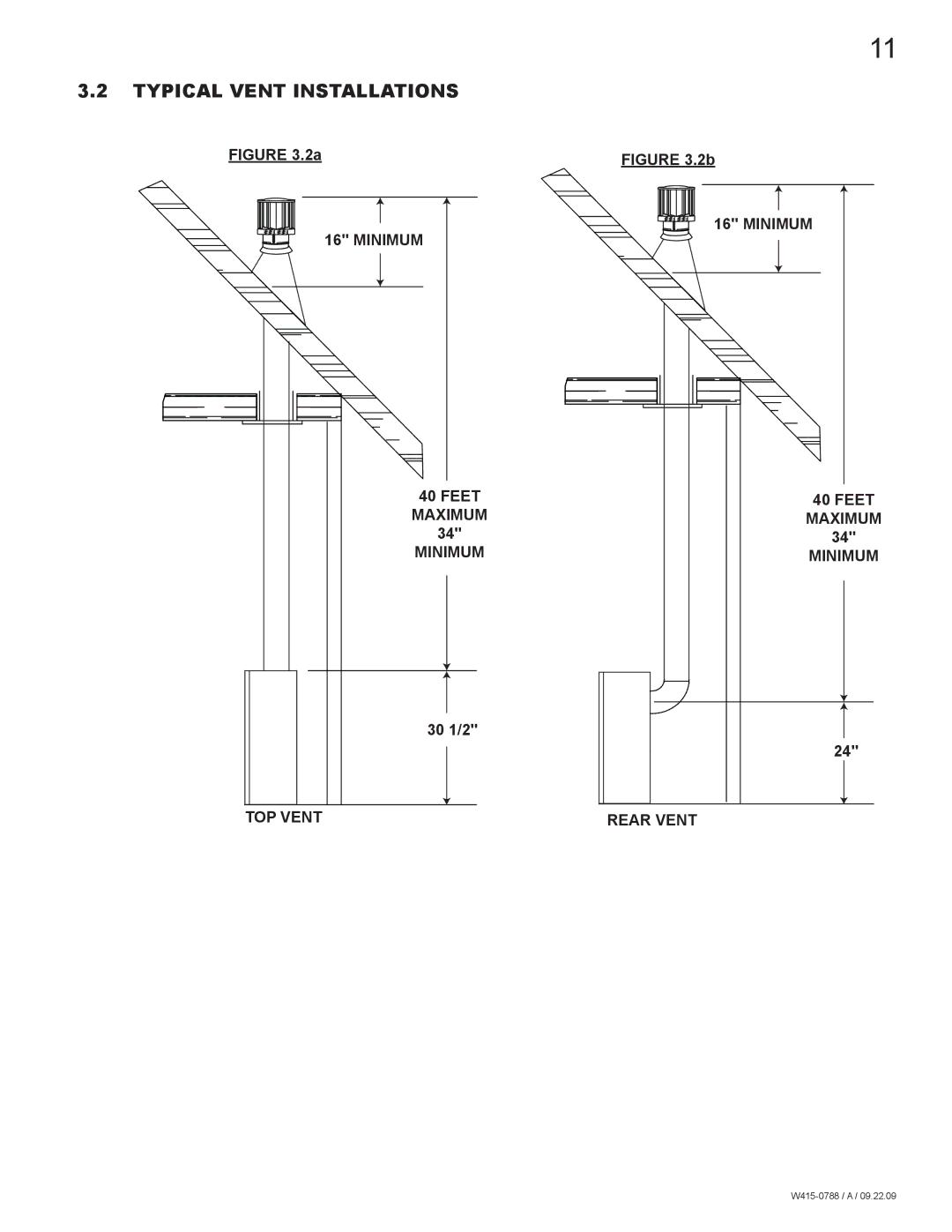 Napoleon Fireplaces GDS60N manual Typical Vent Installations, TOP Vent Minimum Feet Maximum Rear Vent 