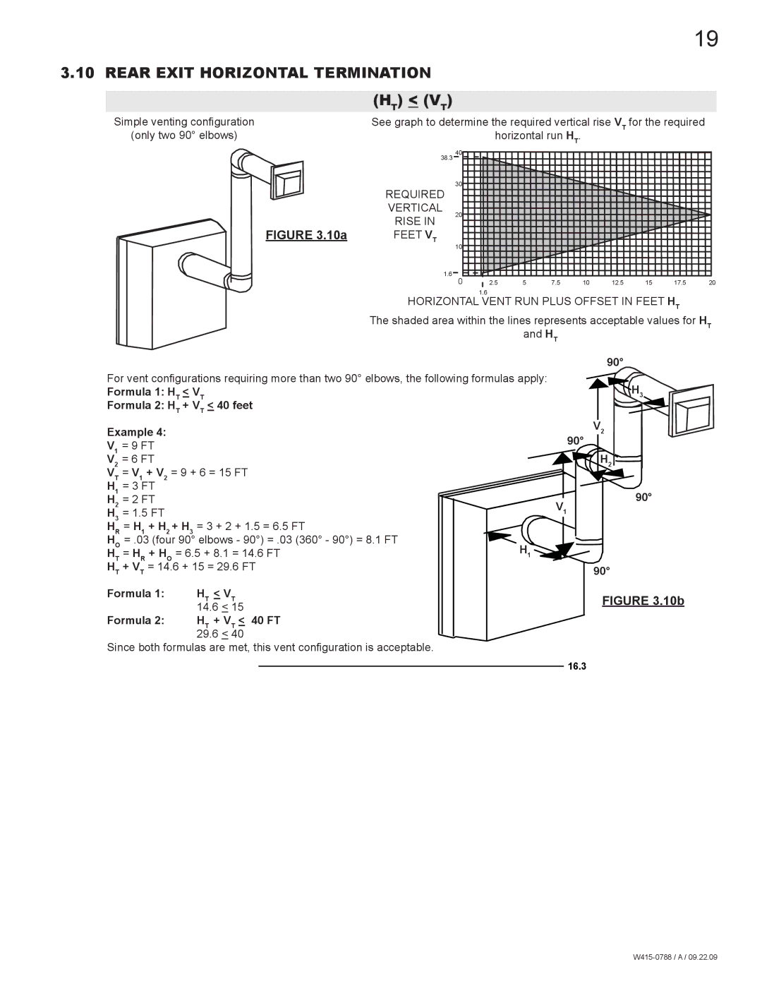 Napoleon Fireplaces GDS60N manual Rear Exit Horizontal Termination, Horizontal Vent RUN Plus Offset in Feet HT 