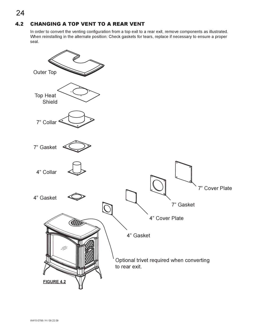 Napoleon Fireplaces GDS60N manual Changing a TOP Vent to a Rear Vent 