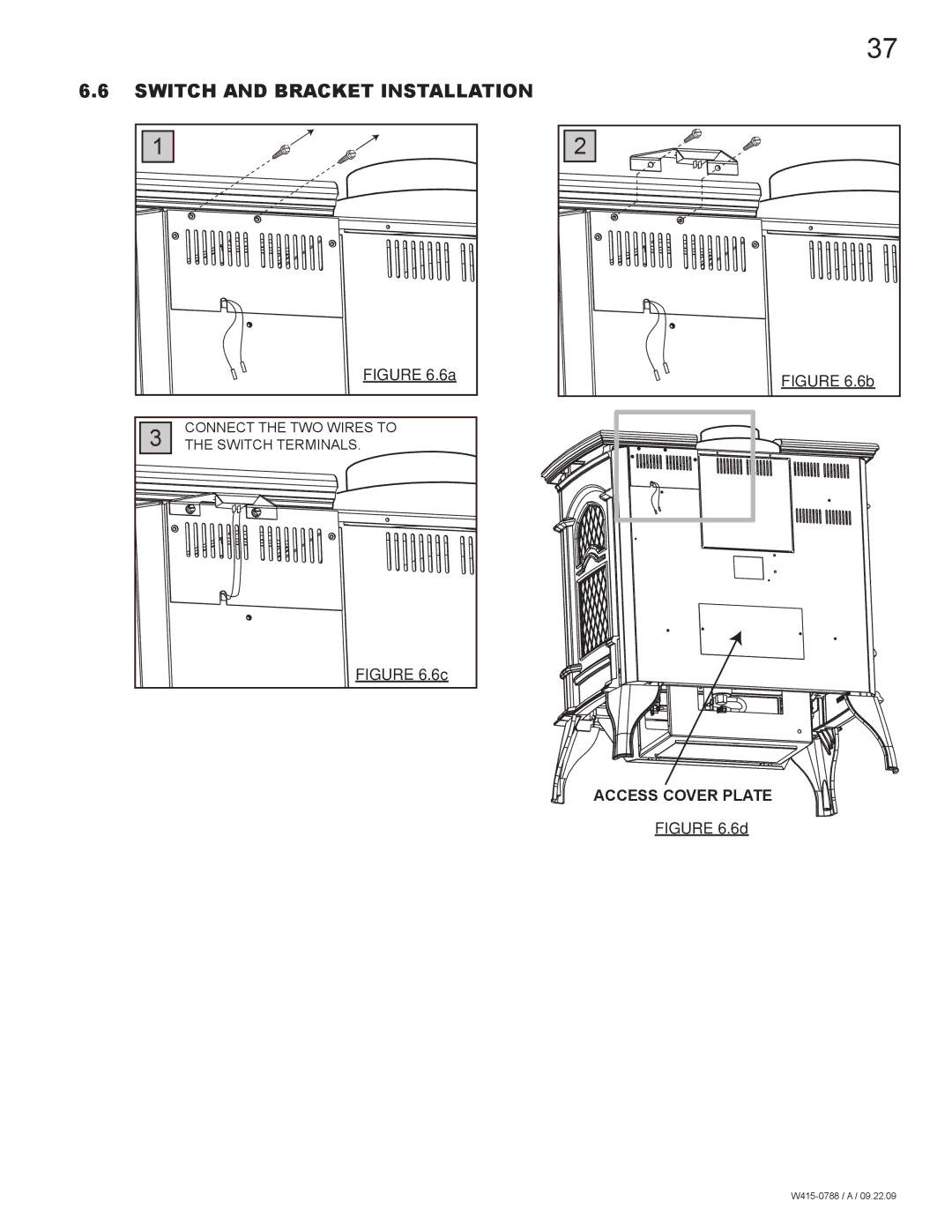 Napoleon Fireplaces GDS60N manual Switch and Bracket Installation, Access Cover Plate 