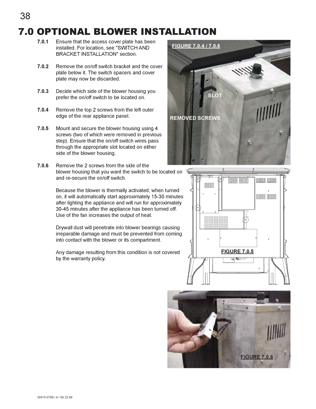 Napoleon Fireplaces GDS60N manual Optional Blower Installation, Slot Removed Screws 