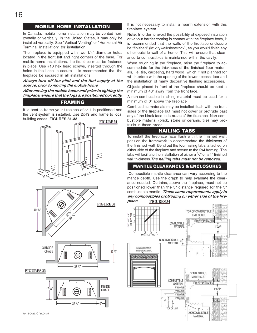 Napoleon Fireplaces GE38PT-M, GE38NT-M manual Mobile Home Installation, Framing, Nailing Tabs 