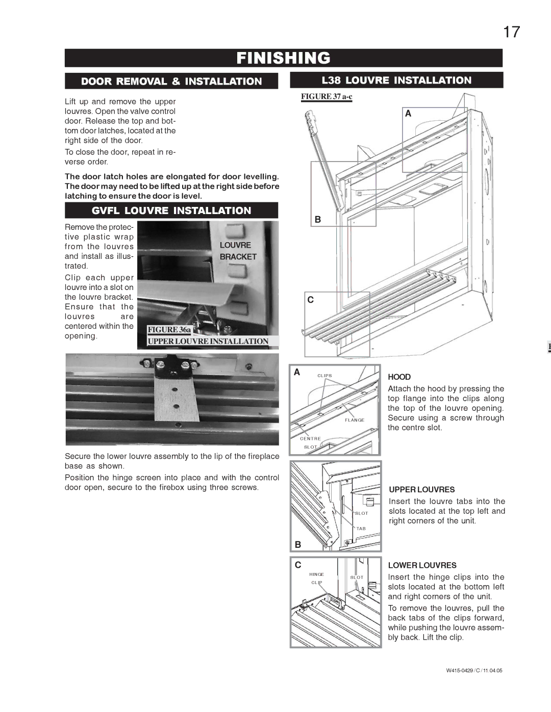 Napoleon Fireplaces GE38NT-M Finishing, Door Removal & Installation, Gvfl Louvre Installation L38 Louvre Installation 