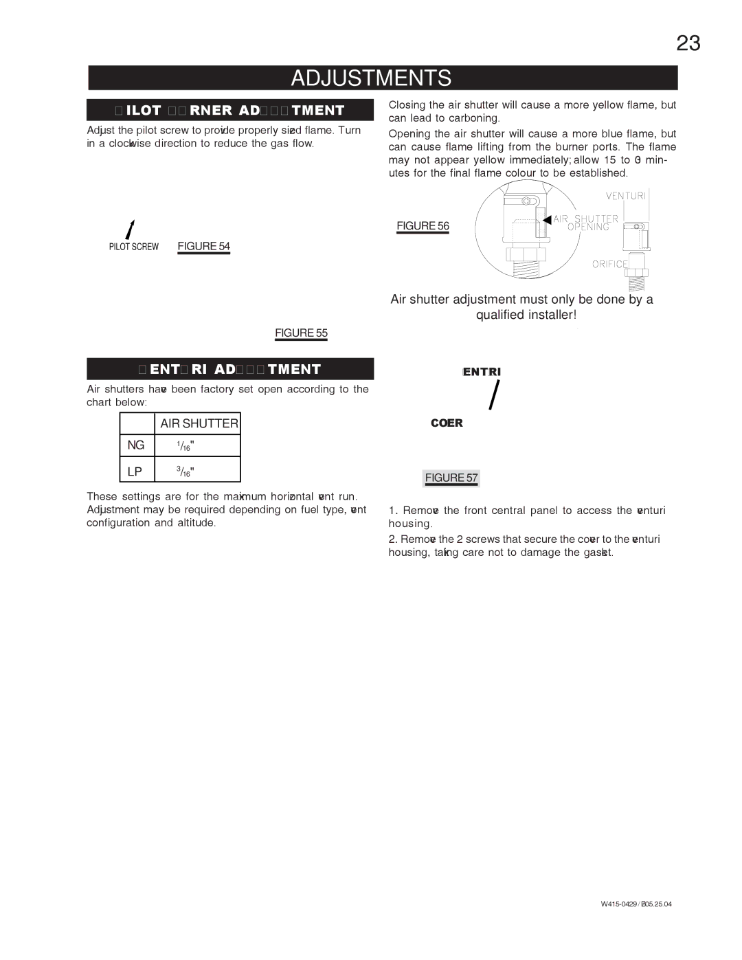 Napoleon Fireplaces GE38NT-M, GE38PT-M manual Adjustments, Pilot Burner Adjustment, Venturi Adjustment 