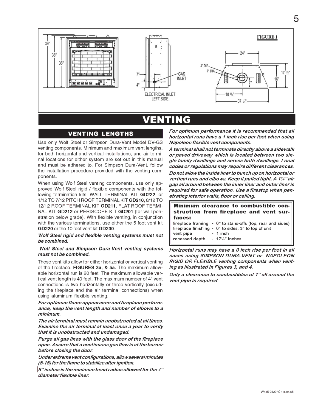 Napoleon Fireplaces GE38NT-M, GE38PT-M manual Venting Lengths 