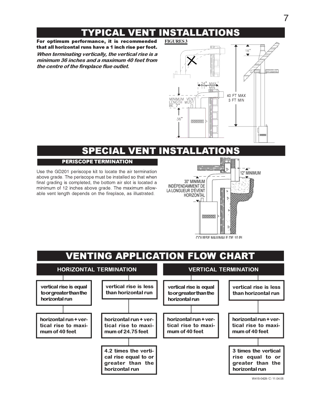 Napoleon Fireplaces GE38NT-M manual Typical Vent Installations, Special Vent Installations, Venting Application Flow Chart 