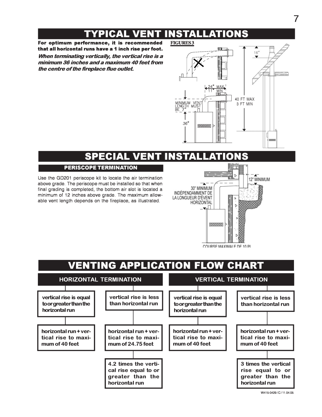 Napoleon Fireplaces GE38NT-M manual Typical Vent Installations, Special Vent Installations, Venting Application Flow Chart 