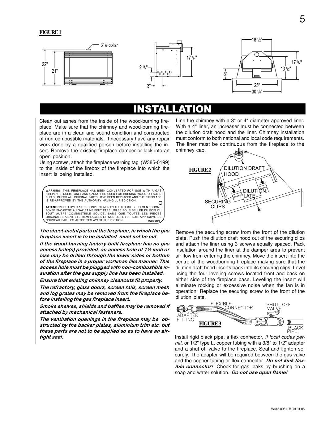 Napoleon Fireplaces GI 3600-P, GI 3600-N manual Installation 