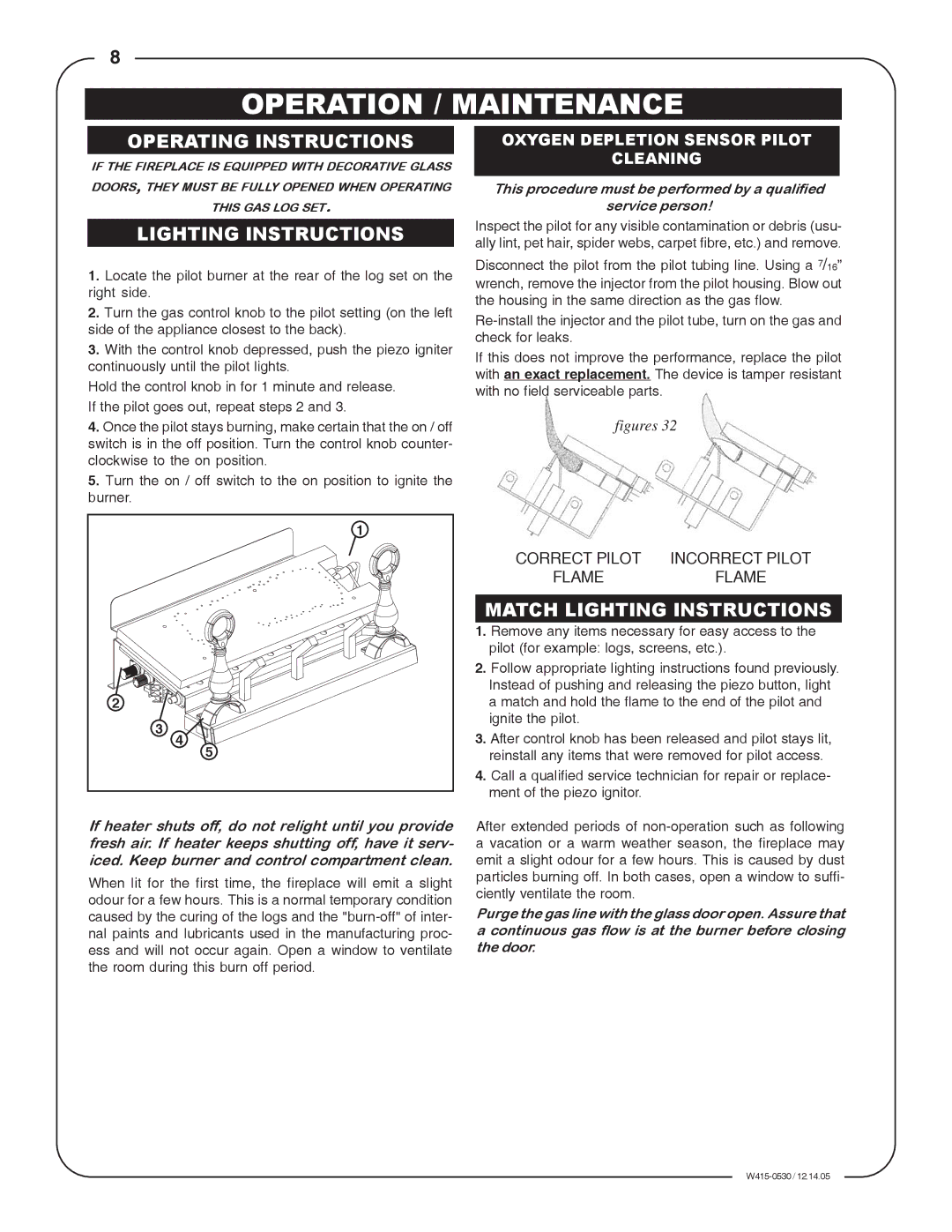 Napoleon Fireplaces GLVF30N, GLVF24P, GLVF30P manual Operation / Maintenance, Operating Instructions, Lighting Instructions 