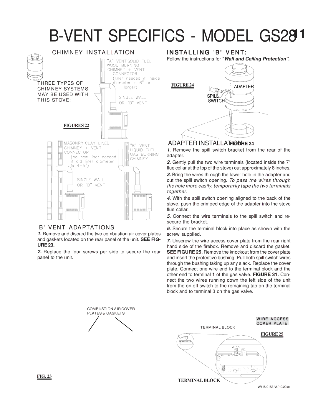 Napoleon Fireplaces GS 28-N, GS 28-P, GDS 28-N, GDS 28-P manual Chimney Installation, Installing B Vent, Vent Adaptations 