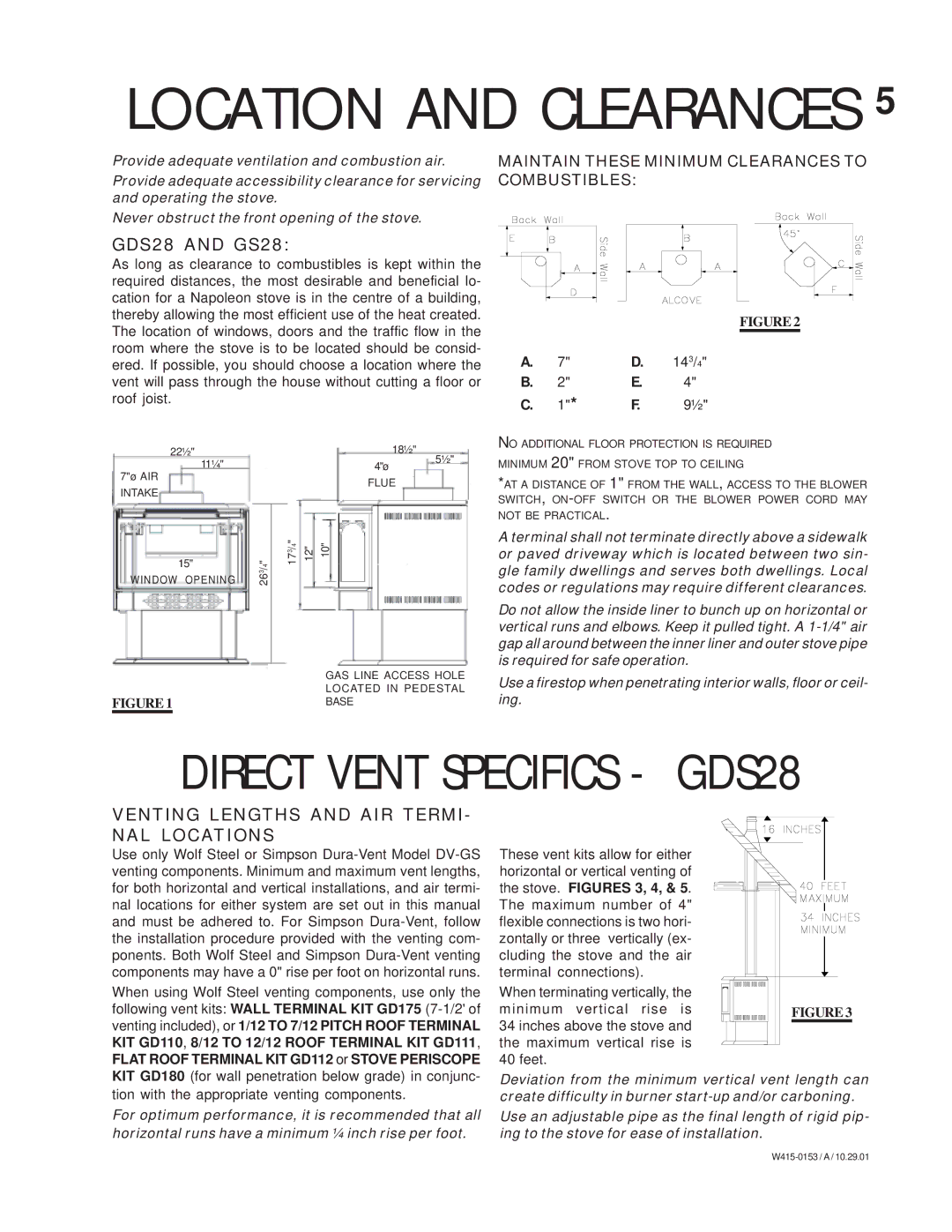 Napoleon Fireplaces GDS 28-N, GS 28-P, GDS 28-P, GS 28-N manual GDS28 and GS28, Venting Lengths and AIR TERMI- NAL Locations 