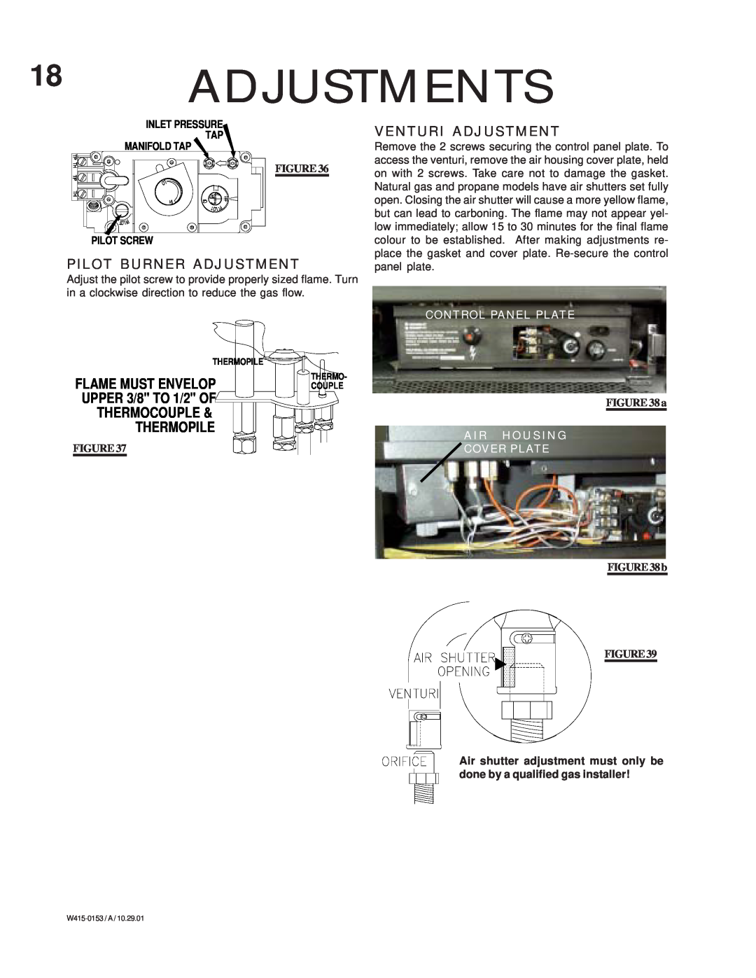 Napoleon Fireplaces GDS 28-P Adjustments, Thermopile, Thermocouple, Flame Must Envelop, UPPER 3/8 TO 1/2 OF, Pilot Screw 