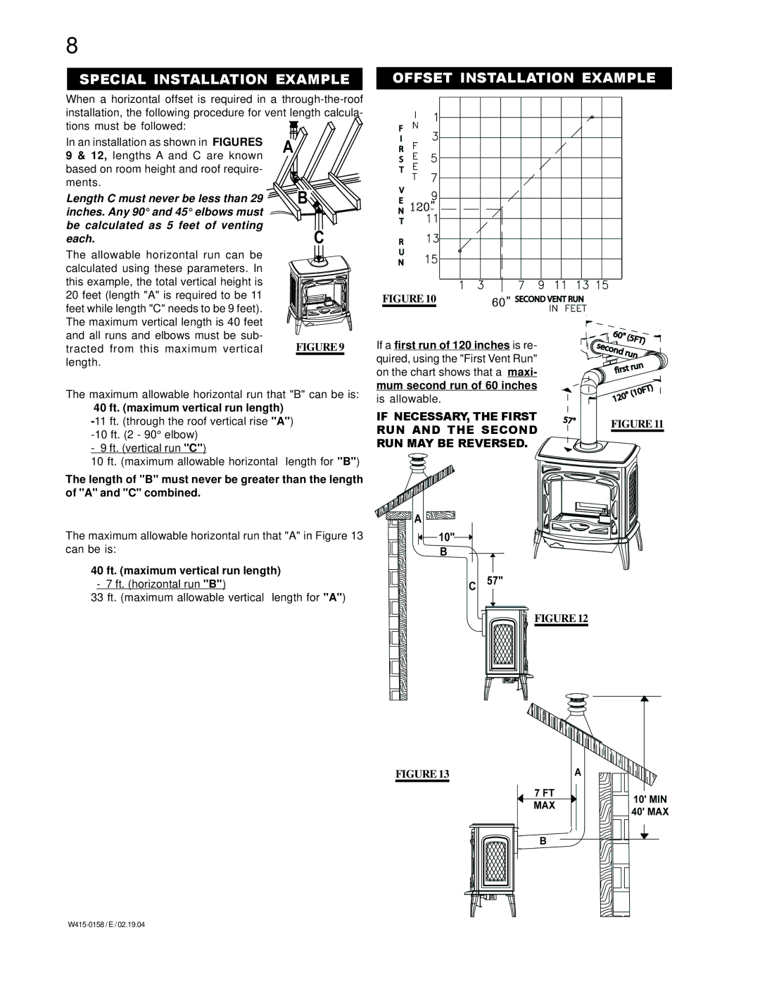 Napoleon Fireplaces GS60-P Special Installation Example Offset Installation Example, 40 ft. maximum vertical run length 