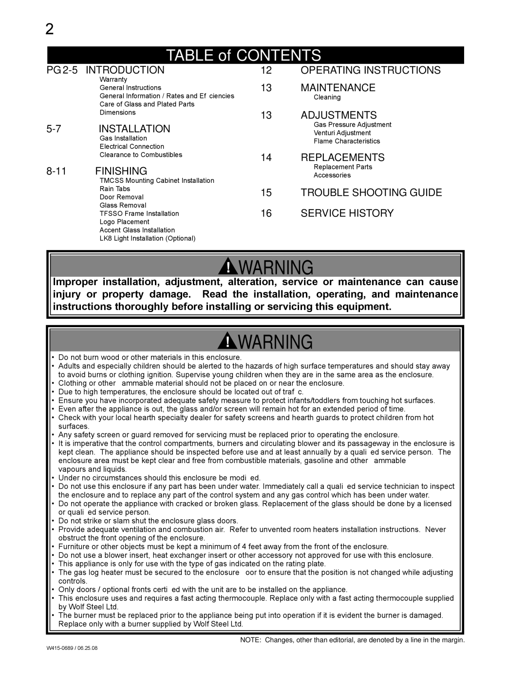 Napoleon Fireplaces GSST8P, GSST8N manual Table of Contents 