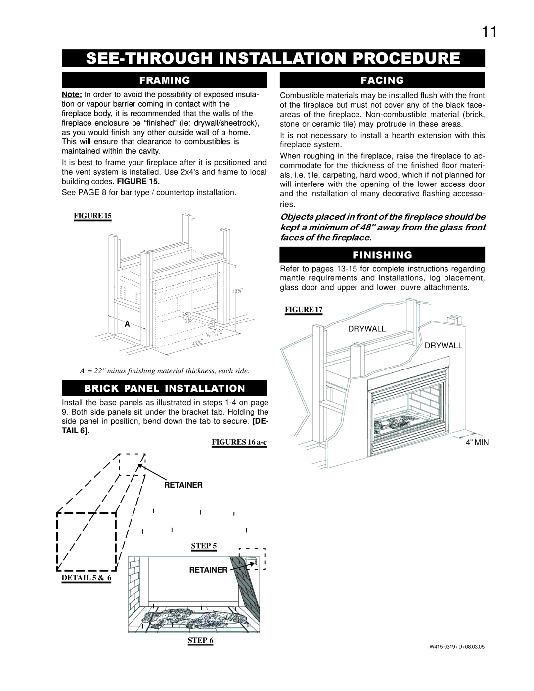 Napoleon Fireplaces GVF40N, GVF40P manual SEE-THROUGH Installation Procedure, Framing Facing 