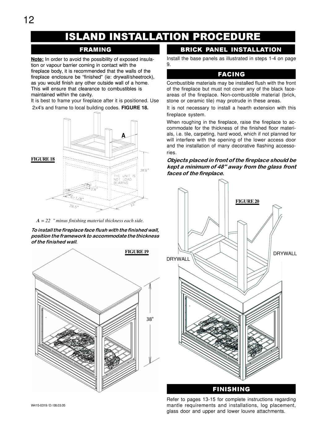 Napoleon Fireplaces GVF40P, GVF40N manual Island Installation Procedure 