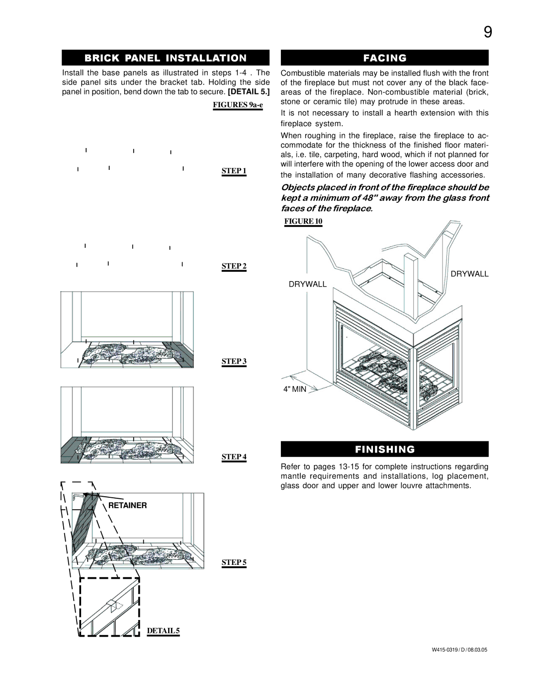 Napoleon Fireplaces GVF40N, GVF40P manual Brick Panel Installation, Facing, Finishing 