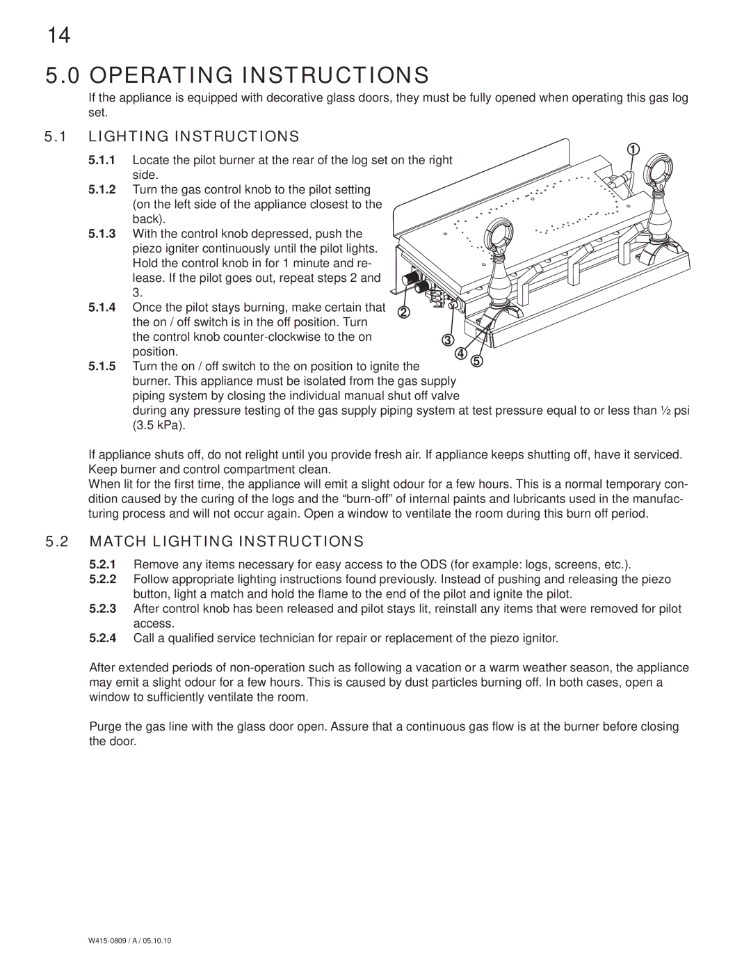 Napoleon Fireplaces GVFL30P, GVFL18P, GVFL24N, GVFL24P, GVFL18N Operating Instructions, Match Lighting Instructions 