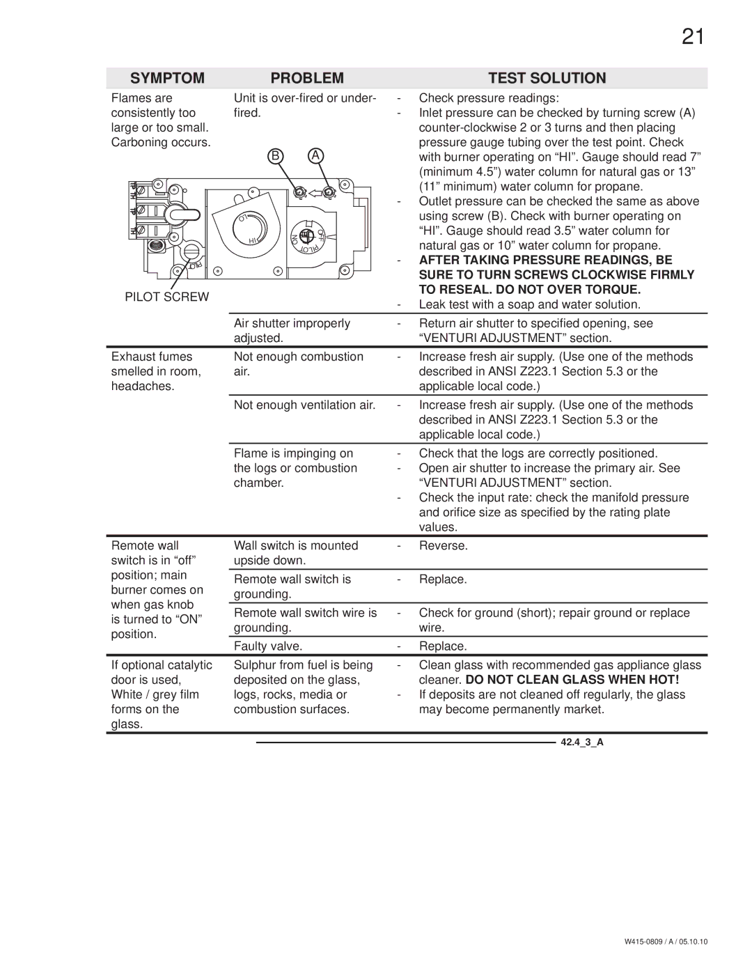 Napoleon Fireplaces GVFL24N, GVFL30P, GVFL18 manual After Taking Pressure READINGS, be, Sure to Turn Screws Clockwise Firmly 