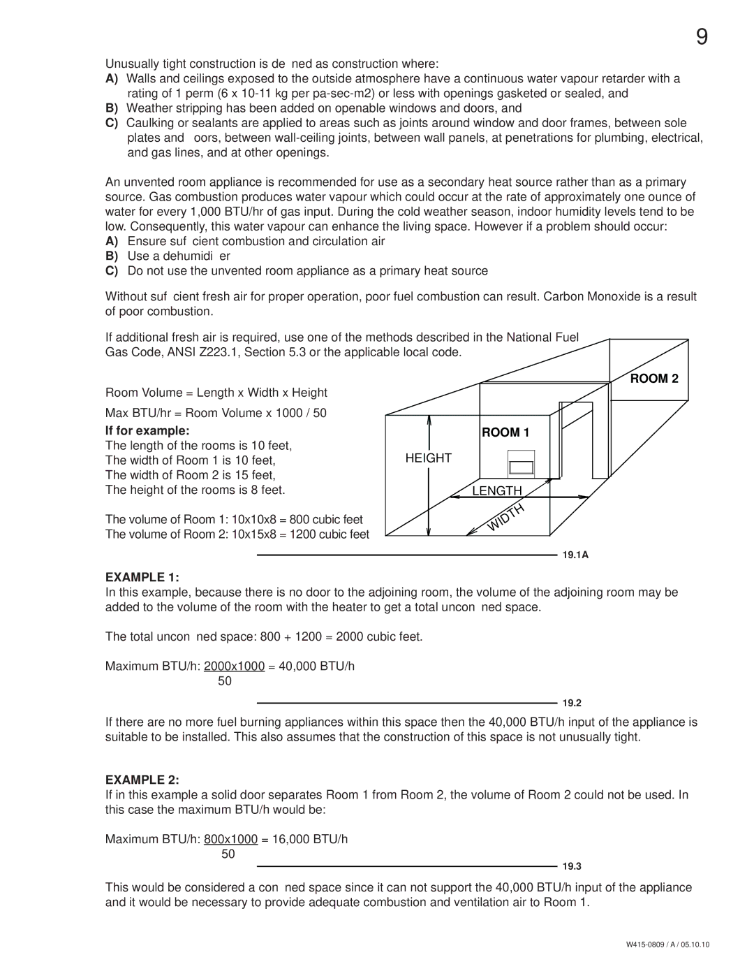 Napoleon Fireplaces GVFL30P, GVFL18P, GVFL24N, GVFL24P, GVFL18N, GVFL30N manual Room, Example 