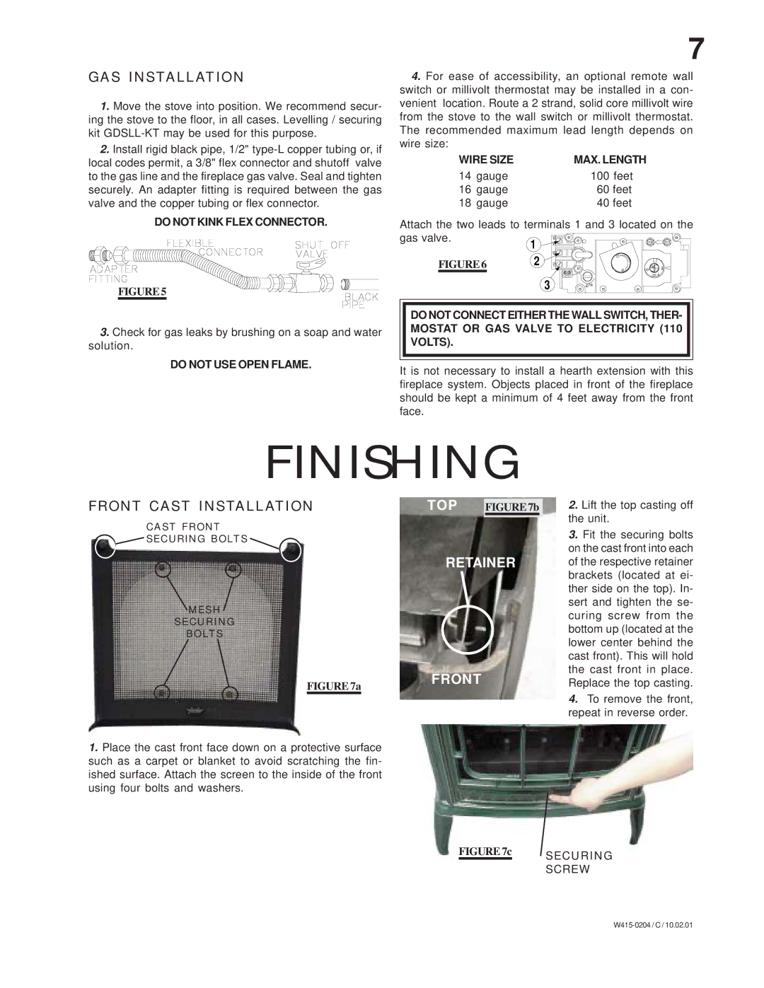 Napoleon Fireplaces GVFS60-P, GVFS60-N manual GAS Installation, Front Cast Installation 