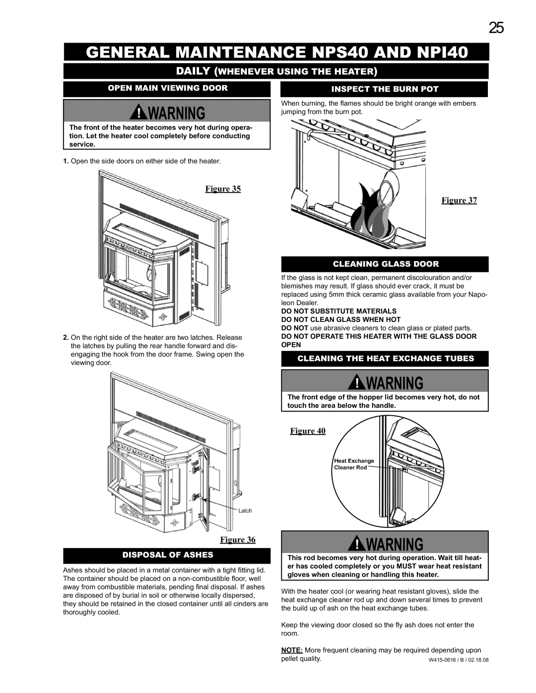 Napoleon Fireplaces manual General Maintenance NPS40 and NPI40, Open Main Viewing Door, Inspect the Burn POT 