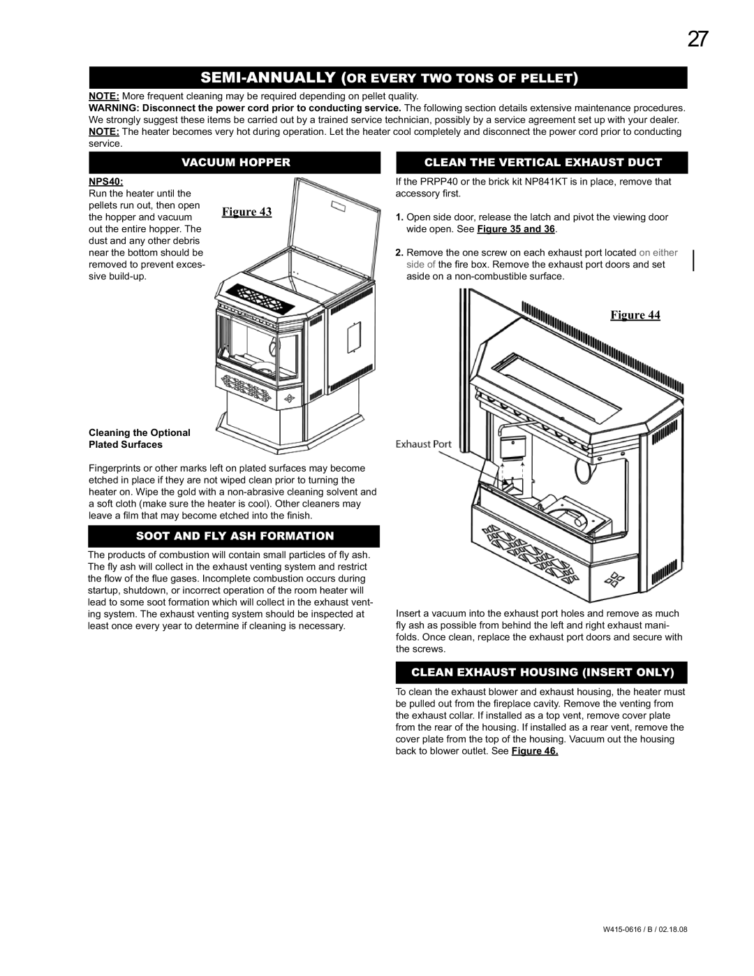 Napoleon Fireplaces NPS40, NPI40 manual Vacuum Hopper, Soot and FLY ASH Formation, Clean the Vertical Exhaust Duct 