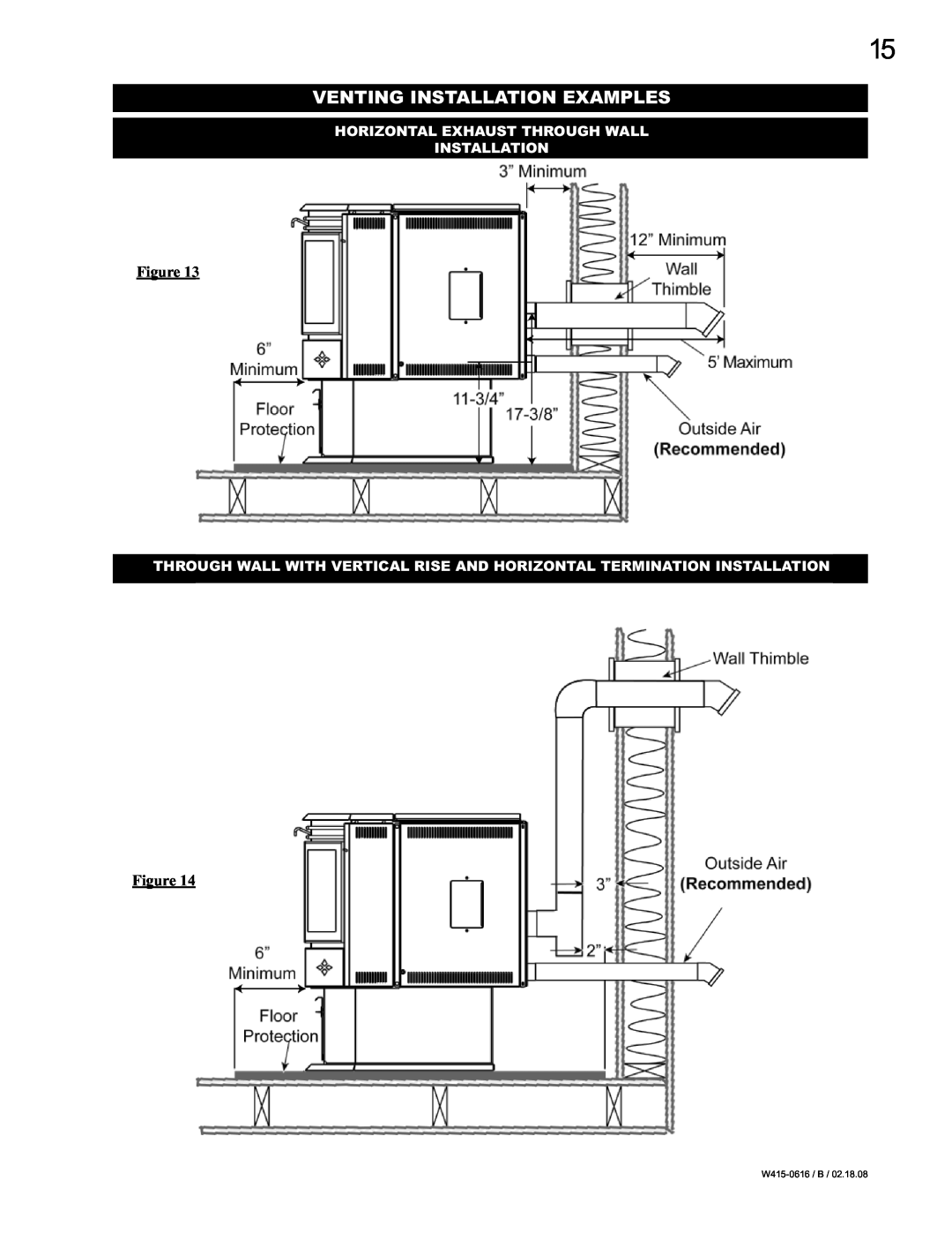 Napoleon Fireplaces NPS40, NPI40 Venting Installation Examples, Horizontal Exhaust Through Wall Installation, W415-0616 /B 