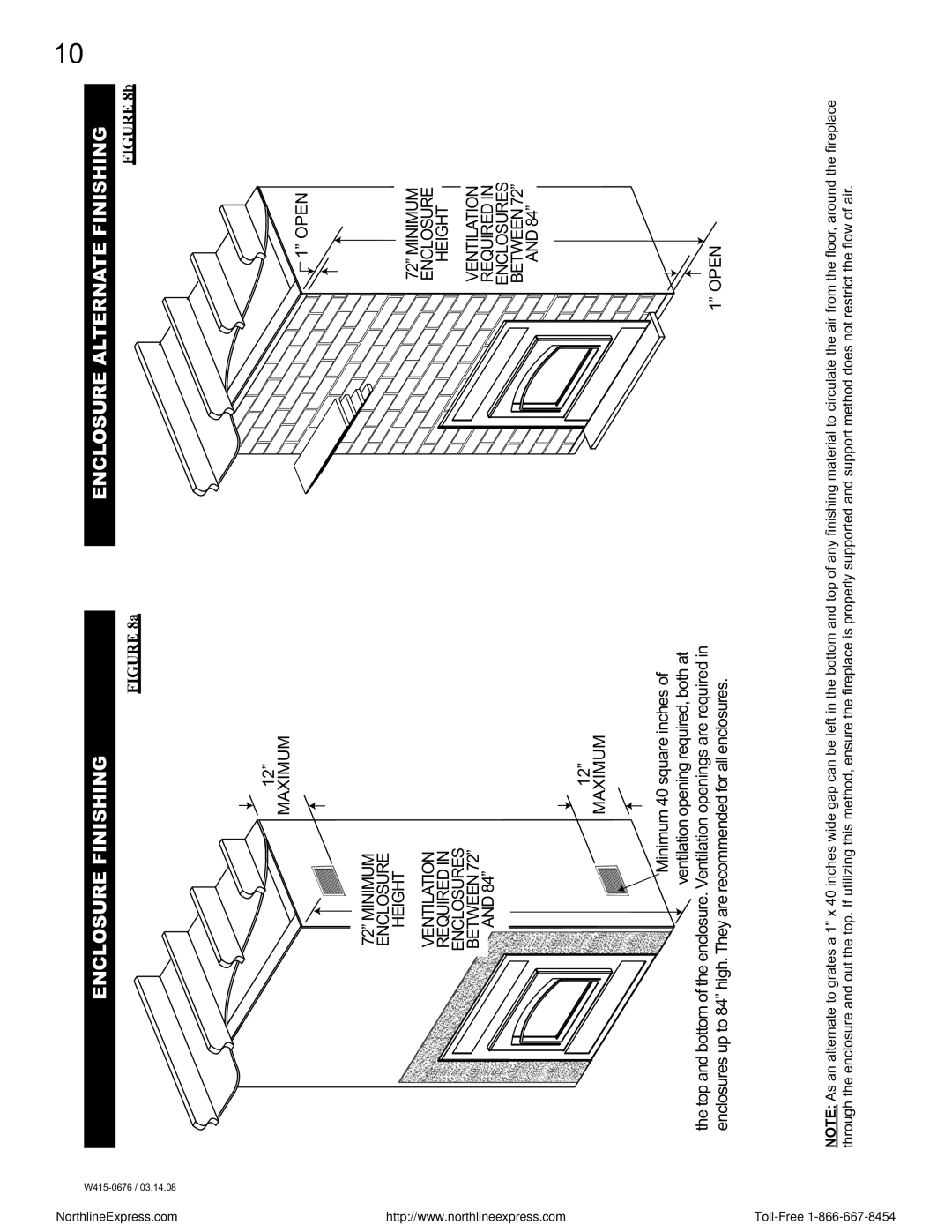 Napoleon Fireplaces NZ-26 operating instructions Enclosure Finishing, Enclosure Alternate Finishing 