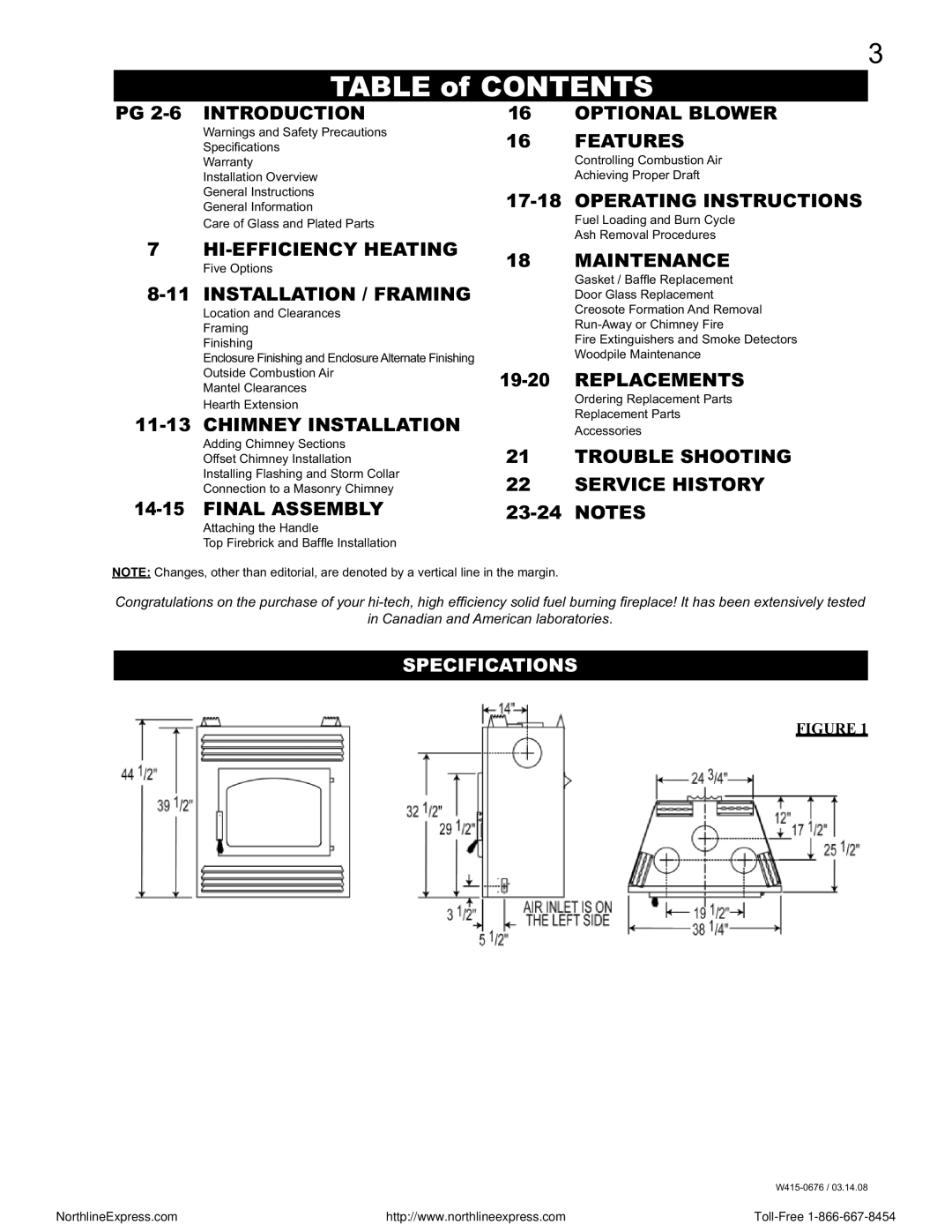 Napoleon Fireplaces NZ-26 operating instructions Table of Contents 