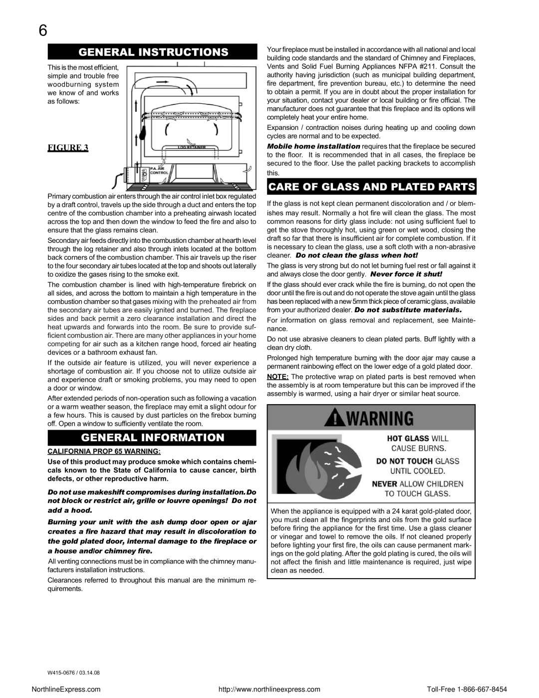 Napoleon Fireplaces NZ-26 operating instructions General Instructions, General Information, California Prop 65 Warning 