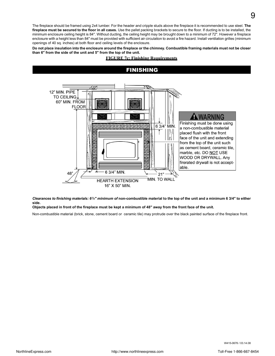 Napoleon Fireplaces NZ-26 operating instructions Finishing Requirements 