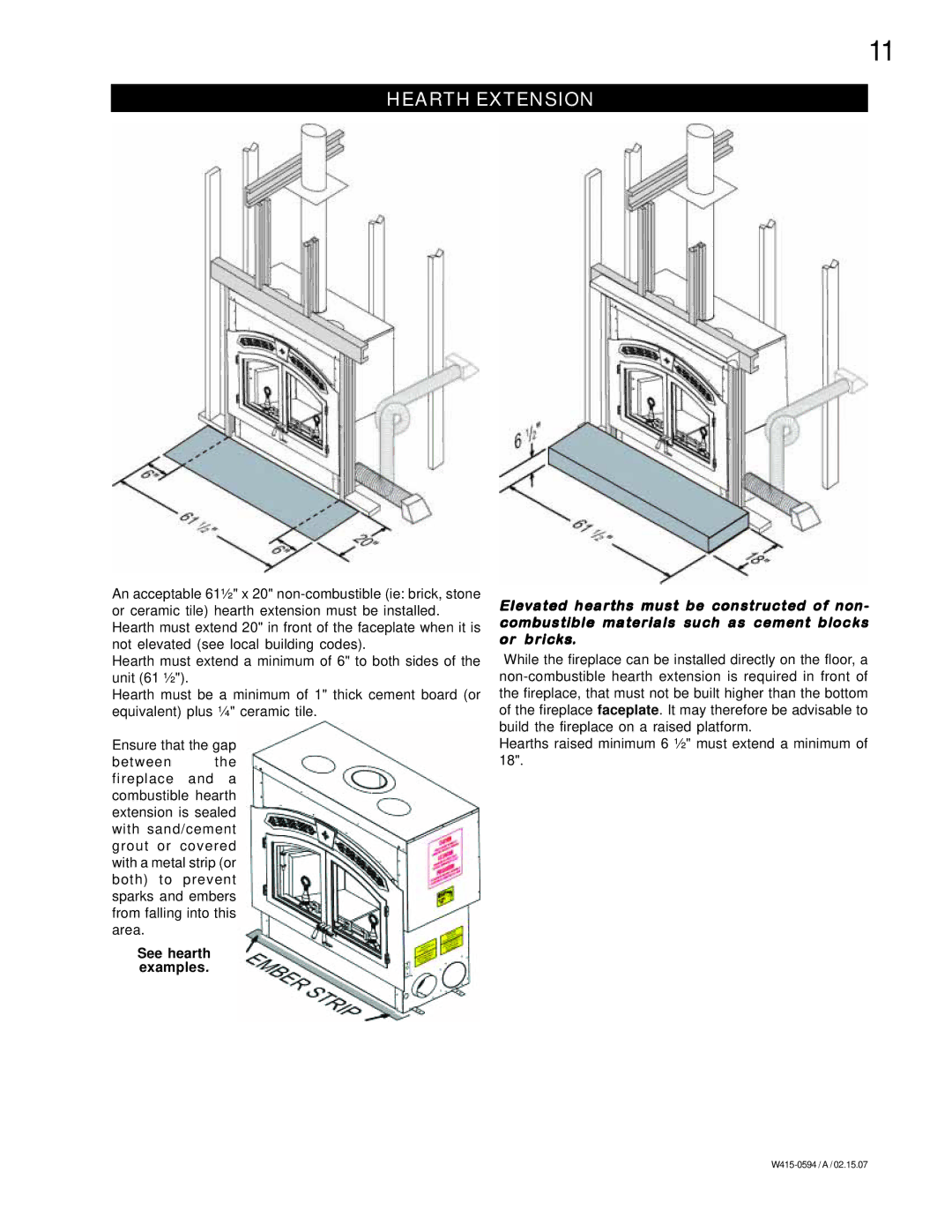 Napoleon Fireplaces NZ6000 manual Hearth Extension, See hearth examples 