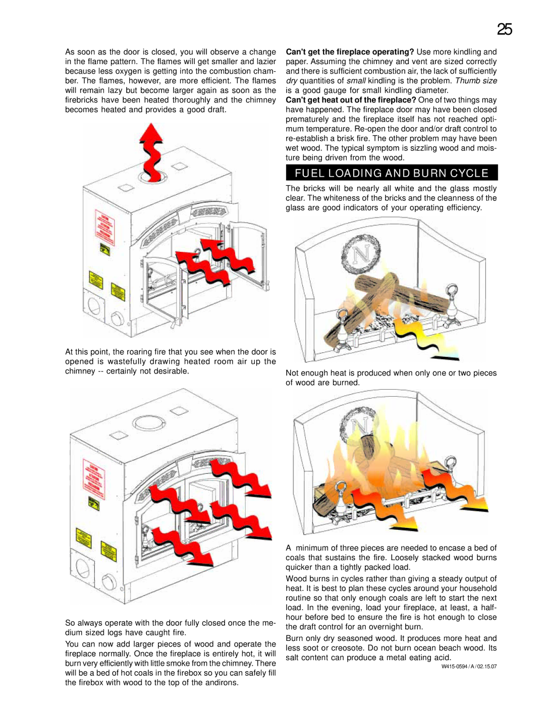 Napoleon Fireplaces NZ6000 manual Fuel Loading and Burn Cycle 