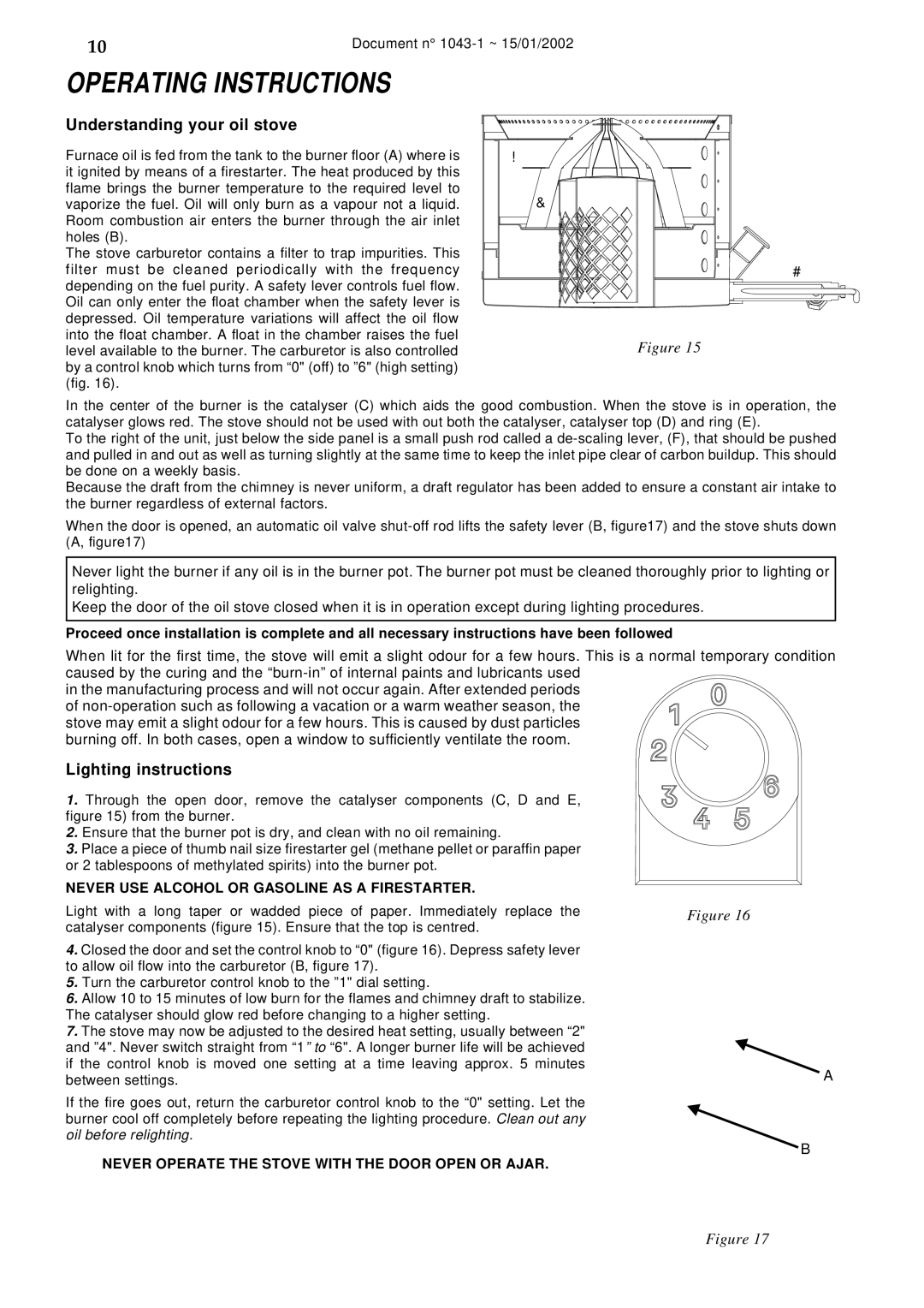 Napoleon Fireplaces SAVOY OS11 manual Operating Instructions, Understanding your oil stove, Lighting instructions 