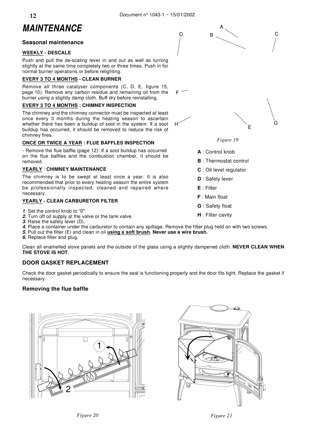 Napoleon Fireplaces SAVOY OS11 manual Maintenance, Seasonal maintenance, Removing the flue baffle 