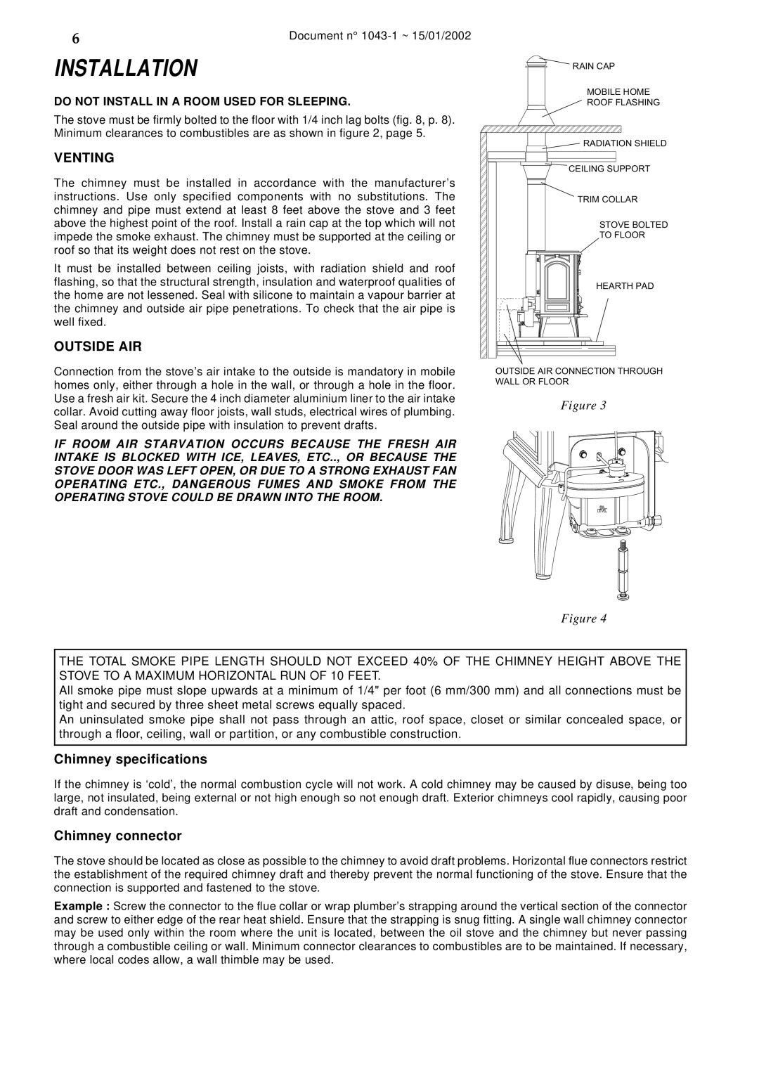 Napoleon Fireplaces SAVOY OS11 manual Chimney specifications, Chimney connector 