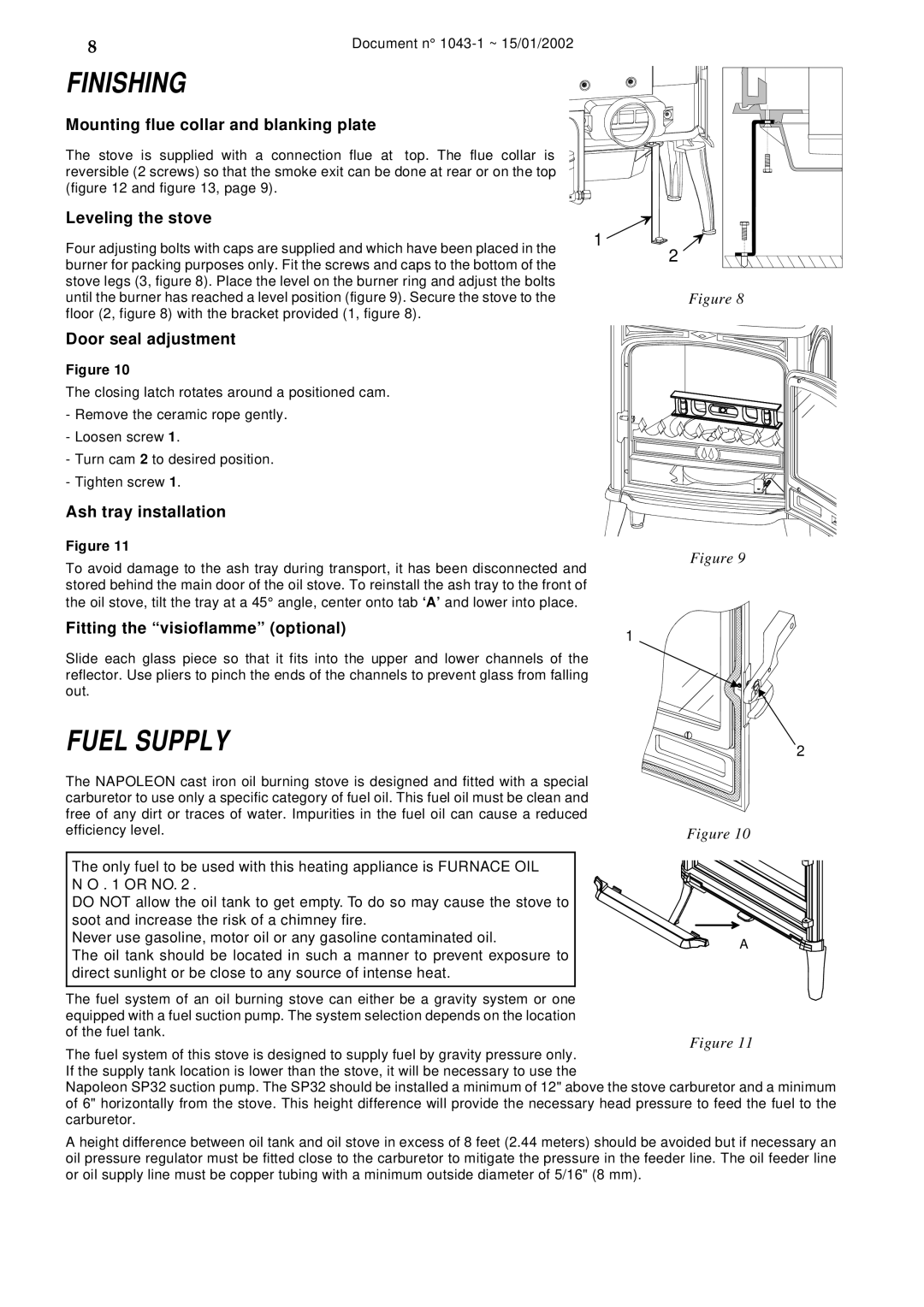 Napoleon Fireplaces SAVOY OS11 manual Finishing, Fuel Supply 