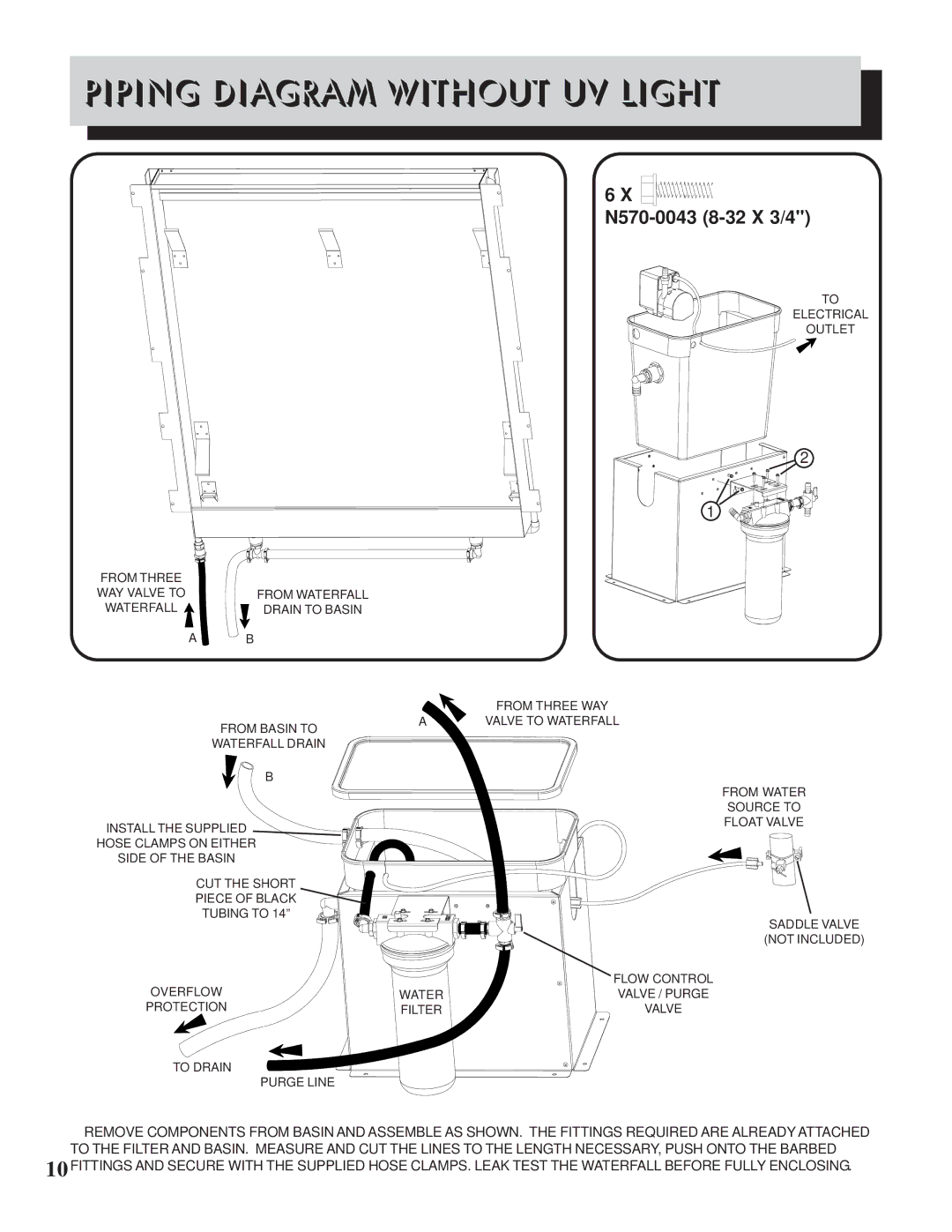 Napoleon Fireplaces WF 6/9/18 manual Piping Diagram Without UV Light, N570-0043 8-32 X 3/4 