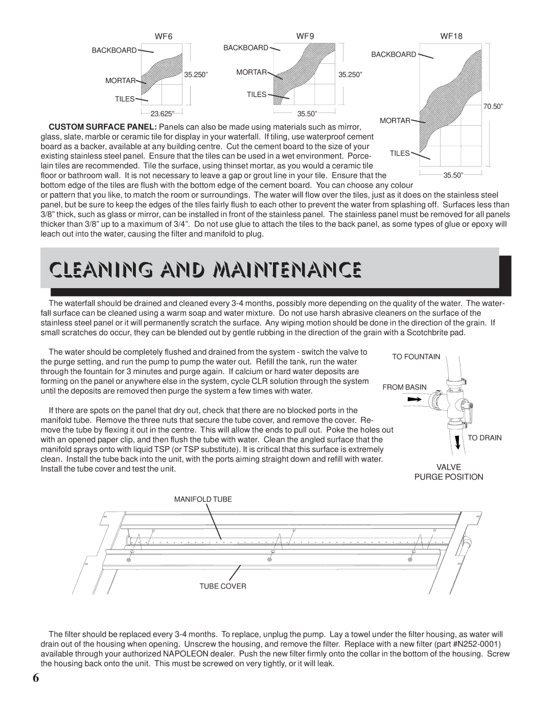 Napoleon Fireplaces WF 6/9/18 manual Cleaning and Maintenance, WF6 WF9 