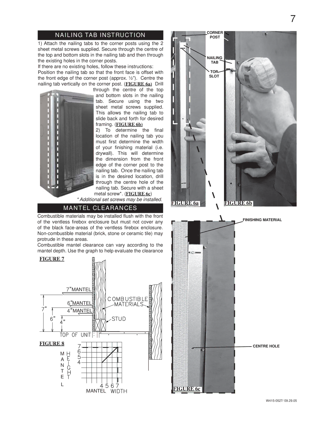 Napoleon Fireplaces ZCVF36, ZCVF42 installation instructions Nailing TAB Instruction, Mantel Clearances 