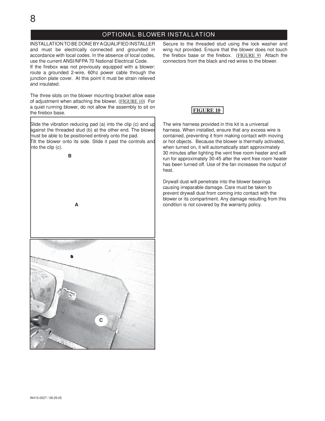 Napoleon Fireplaces ZCVF42, ZCVF36 installation instructions Optional Blower Installation 