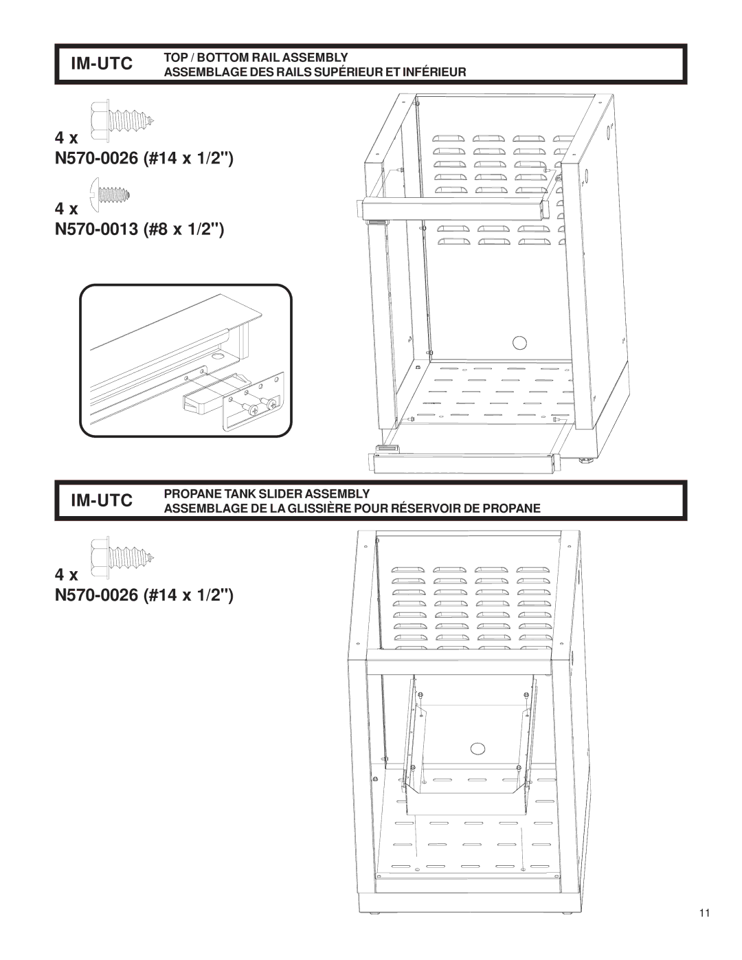 Napoleon Grills 2048-OS, 204830-OS, 2032-OS, 3068-OS manual TOP / Bottom Rail Assembly, Propane Tank Slider Assembly 