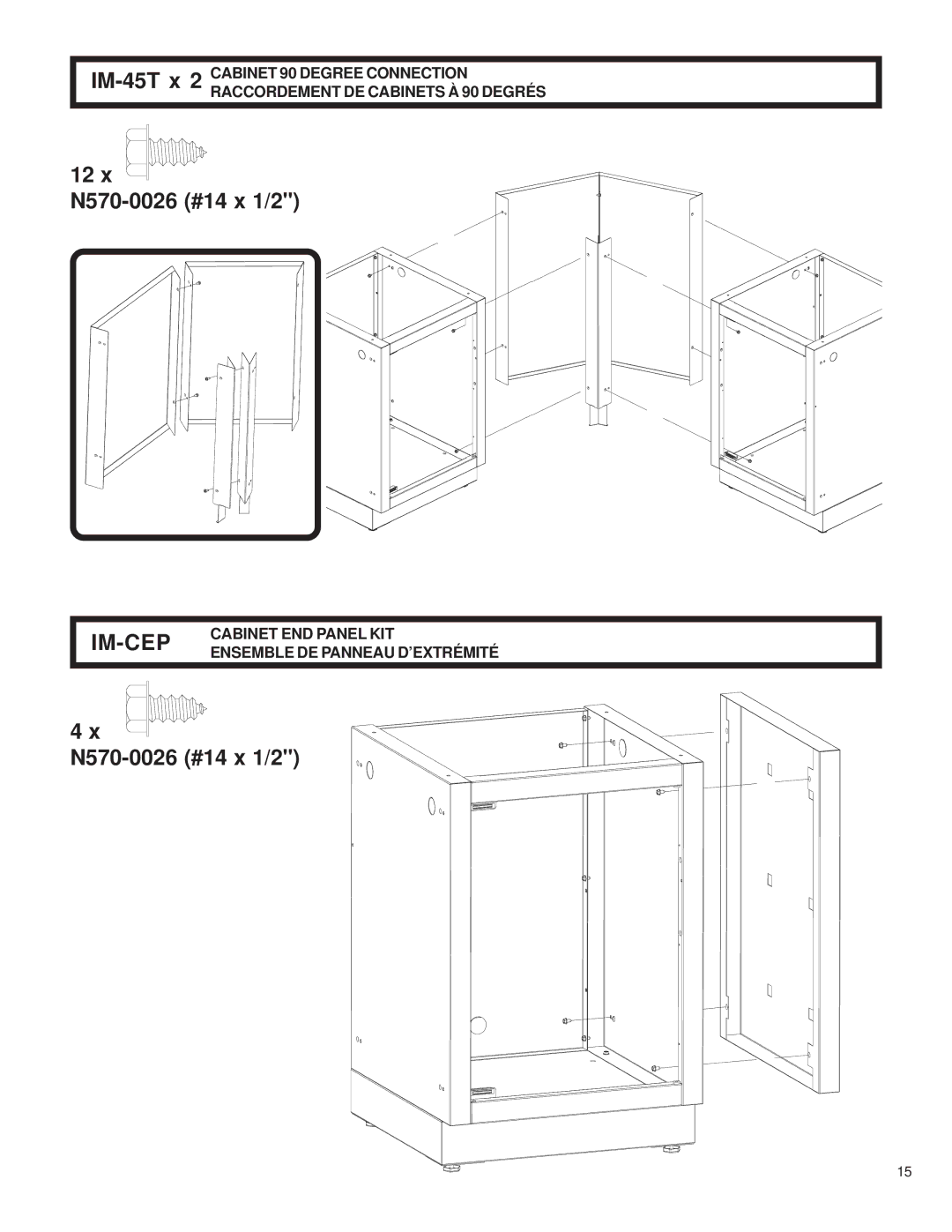 Napoleon Grills 2048-OS manual Raccordement DE Cabinets À 90 Degrés, Cabinet END Panel KIT, Ensemble DE Panneau D’EXTRÉMITÉ 