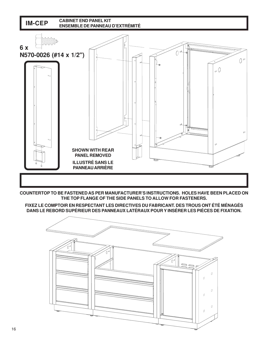 Napoleon Grills 204830-OS, 2032-OS, 3068-OS, 2048-OS manual Cabinet END Panel KIT Ensemble DE Panneau D’EXTRÉMITÉ 